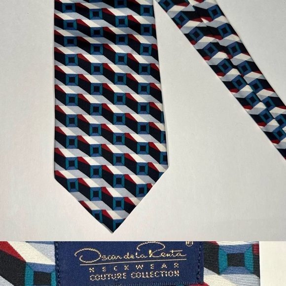 Vintage Oscar de la Renta Couture Bold Geometric Classic Silk Tie - Picture 1 of 8
